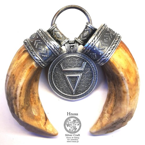 Veles Custom Silver Pendant with Wild Boar Tusks by Hnoss silver Craft.jpg