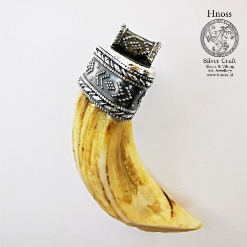 Amulet Pendant with Wild Boar Tusk with Slavic Ornaments Silver Cover SH1.jpg