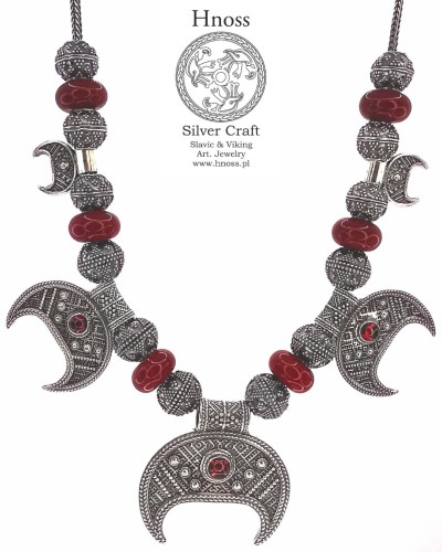 Lunula Silver Custom Necklace with Garnet & Glass by Hnoss Silver Craft
