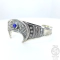 Amulet Lunula Silver Bracelet with Lapis Lazuli and Slavic Ornaments
