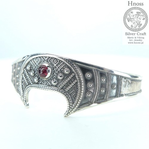 Amulet Lunula Silver Bracelet with Garnet & Slavic Ornaments.jpg