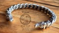 Viking Big Silver Braided Bracelet with Fenrir Wolf Heads from Norway by Hnoss Silver Craft.jpg