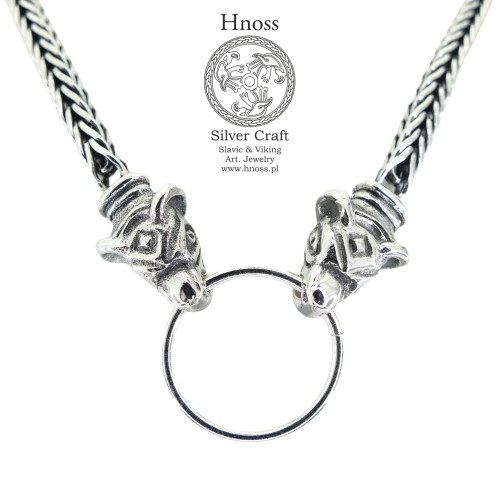 Silver Chain Fox Tail - 4mm width, 50cm length with Wolf Fenrir Heads Birka