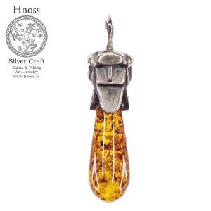 Wolin Svantevit srebrny amulet wisior z Bursztynem Bałtyckim