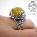 Silver Solar Ring With Baltic Amber & Slavic  Ornaments by Hnoss Silver Craft