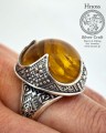 Silver Solar Ring With Baltic Amber & Slavic  Ornaments by Hnoss Silver Craft