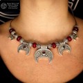 V Lunula Silver Custom Necklace with Garnet & Glass by Hnoss Silver Craft