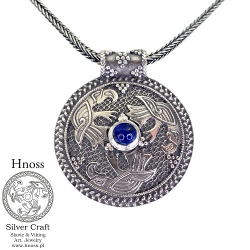 Silver Ravens Triskelion Necklace with Lapis & Viking Chain by Hnoss Silver Craft