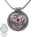 Silver Ravens Triskelion Necklace with Garnet & Viking Chain by Hnoss Silver Craft