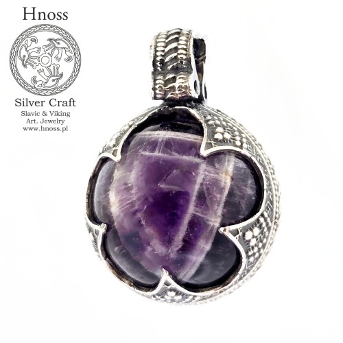 Viking Ball Amulet Pendant - Amethyst Stone by Hnoss Silver Craft