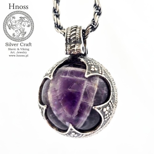 Viking Ball Amulet Necklace - Amethyst Stone by Hnoss Silver Craft