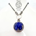Viking Ball Amulet Necklace with Lapis Lazuli and Chain with Dragon Heads by Hnoss Silver Craft