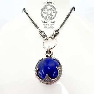 Kula Wikingów srebrny amulet naszyjnik z głowami smoków i Lapisem Lazuli 20mm 
