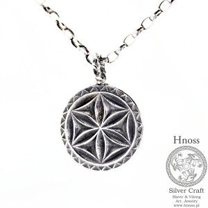 Rozeta Kwiat Życia srebrny amulet naszyjnik Perun