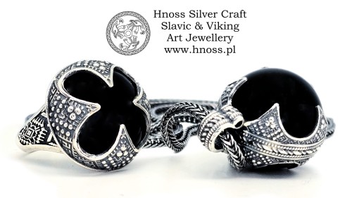 Viking Ball Amulet Necklace & Ring with Onyx Stone Set by Hnoss Silver Craft