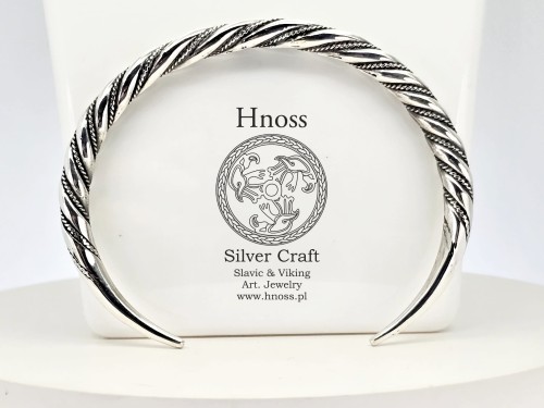 Twisted & Hammered Needle Viking & Slavic Lunula Bracelet by Hnoss Silver Craft
