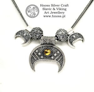 Lunula III srebrny amulet naszyjnik z Bursztynem Bałtyckim