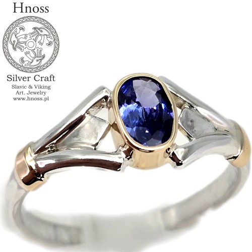 Retro Silver and Gold Ring with Tanzanite by Hnoss Silver Craft