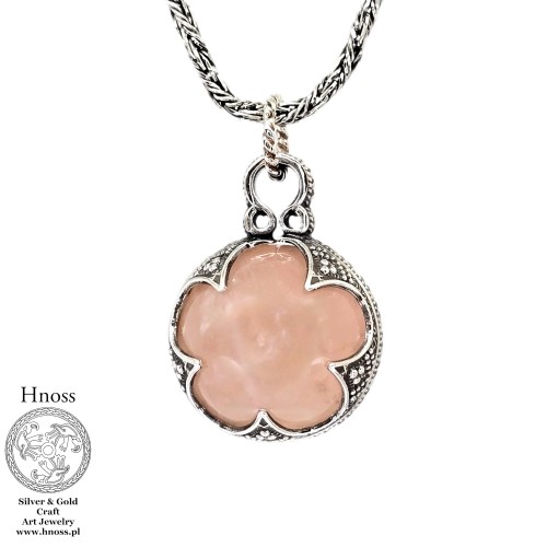 Kula Wikingów srebrny amulet naszyjnik z Kwarcem Różowym 20mm Hnoss Silver Craft