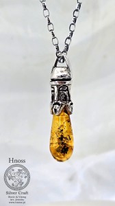 Svendborg Svantevit srebrny amulet naszyjnik z Bursztynem Bałtyckim 5cm