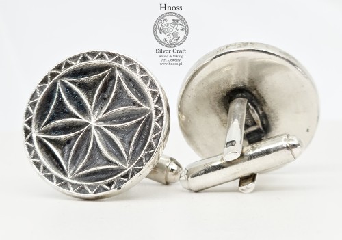 Rozeta Kwiat Życia srebrny amulet spinki do mankietu z Hnoss Silver Craft