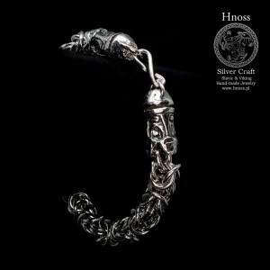 Srebrna bransoleta splot bizantyjski z głowami Svantevita