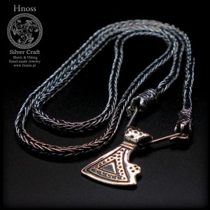 Topór Peruna I srebrny amulet i łańcuch 4mm z głowami Svantevita