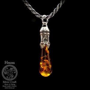 Svendborg Svantevit srebrny amulet naszyjnik z Bursztynem Bałtyckim 3,5cm