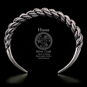 Lunula srebrny amulet pleciona Bransoleta igłowa