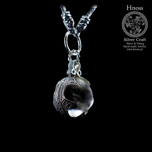 Kula Wikingów srebrny amulet naszyjnik z głowami Smoków i Kryształem Górskim 22/23mm